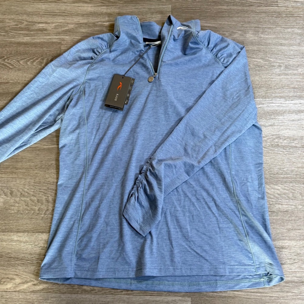 KJUS Womens Long Sleeve Quarter Zip Pullover Blue Heathered Golf Top NWT